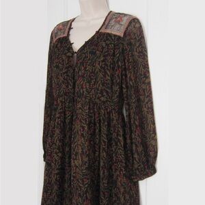 Zara Embroided Yoke Floral Greenery Printed Mini Dress